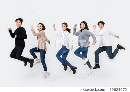 Friends, jumping, college students Friends, jumping, college students 39625673