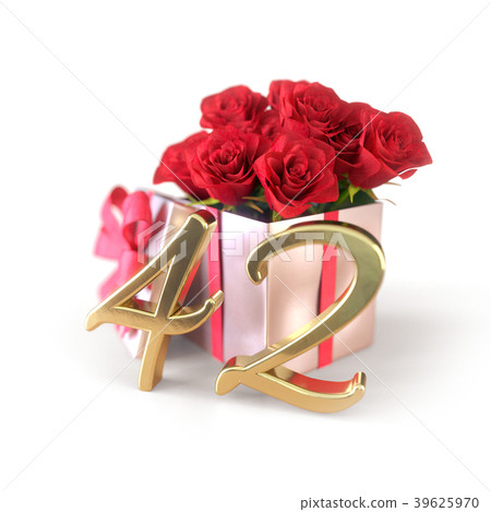 birthday concept with red roses in gift isolated 39625970