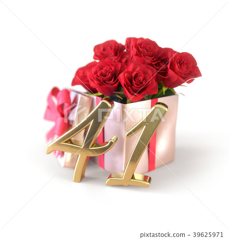 birthday concept with red roses in gift isolated 39625971