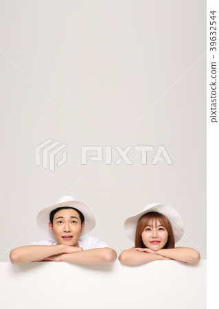 Happy young traveler couple concept photo. set out on a trip to honeymoon, camping and summer vacation concept isolated on white background. 491 Happy young traveler couple concept photo. set out on a trip to honeymoon, camping and summer vacation concept isolated on white background. 491 39632544