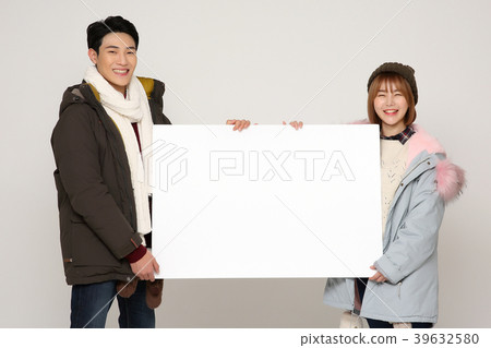 Happy young traveler couple concept photo. set out on a trip to honeymoon, camping and summer vacation concept isolated on white background. 355 39632580