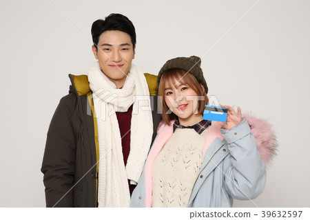 Happy young traveler couple concept photo. set out on a trip to honeymoon, camping and summer vacation concept isolated on white background. 346 39632597