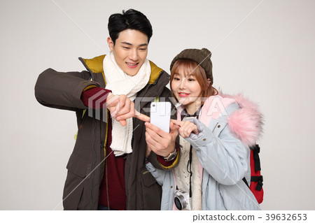 Happy young traveler couple concept photo. set out on a trip to honeymoon, camping and summer vacation concept isolated on white background. 291 Happy young traveler couple concept photo. set out on a trip to honeymoon, camping and summer vacation concept isolated on white background. 291 39632653