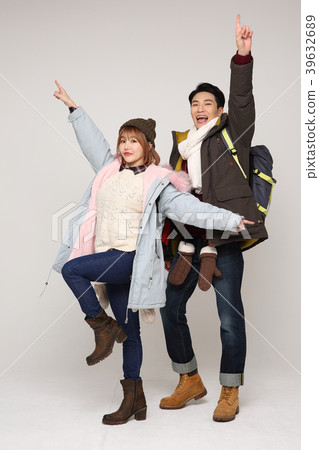 Happy young traveler couple concept photo. set out on a trip to honeymoon, camping and summer vacation concept isolated on white background. 264 Happy young traveler couple concept photo. set out on a trip to honeymoon, camping and summer vacation concept isolated on white background. 264 39632689