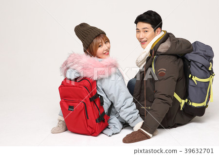 Happy young traveler couple concept photo. set out on a trip to honeymoon, camping and summer vacation concept isolated on white background. 256 Happy young traveler couple concept photo. set out on a trip to honeymoon, camping and summer vacation concept isolated on white background. 256 39632701