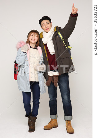 Happy young traveler couple concept photo. set out on a trip to honeymoon, camping and summer vacation concept isolated on white background. 241 Happy young traveler couple concept photo. set out on a trip to honeymoon, camping and summer vacation concept isolated on white background. 241 39632723