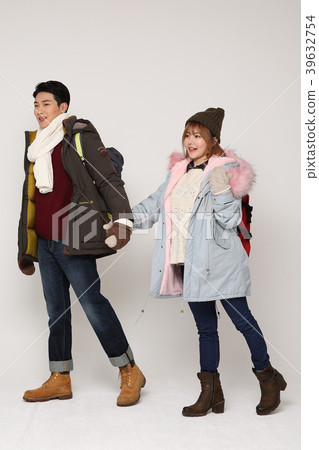 Happy young traveler couple concept photo. set out on a trip to honeymoon, camping and summer vacation concept isolated on white background. 232 Happy young traveler couple concept photo. set out on a trip to honeymoon, camping and summer vacation concept isolated on white background. 232 39632754