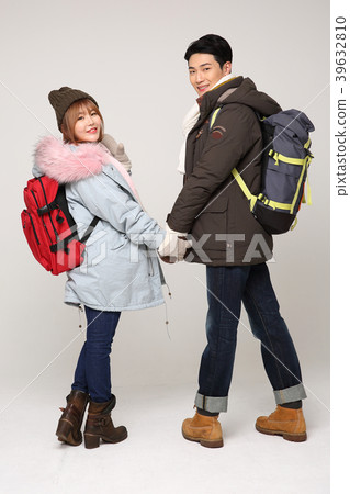 Happy young traveler couple concept photo. set out on a trip to honeymoon, camping and summer vacation concept isolated on white background. 237 Happy young traveler couple concept photo. set out on a trip to honeymoon, camping and summer vacation concept isolated on white background. 237 39632810