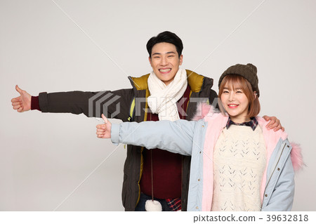 Happy young traveler couple concept photo. set out on a trip to honeymoon, camping and summer vacation concept isolated on white background. 267 Happy young traveler couple concept photo. set out on a trip to honeymoon, camping and summer vacation concept isolated on white background. 267 39632818