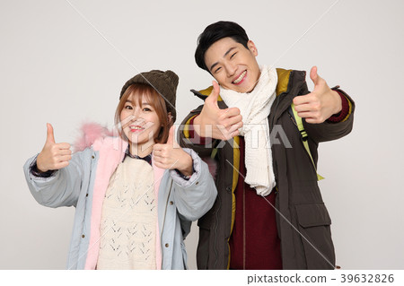 Happy young traveler couple concept photo. set out on a trip to honeymoon, camping and summer vacation concept isolated on white background. 260 Happy young traveler couple concept photo. set out on a trip to honeymoon, camping and summer vacation concept isolated on white background. 260 39632826