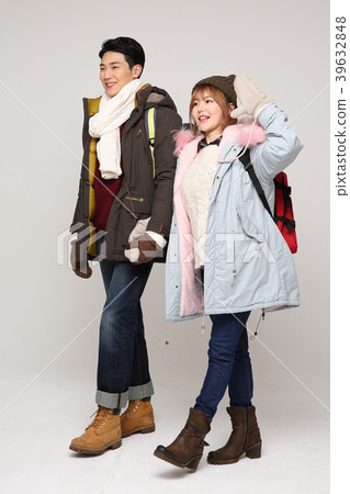Happy young traveler couple concept photo. set out on a trip to honeymoon, camping and summer vacation concept isolated on white background. 227 Happy young traveler couple concept photo. set out on a trip to honeymoon, camping and summer vacation concept isolated on white background. 227 39632848
