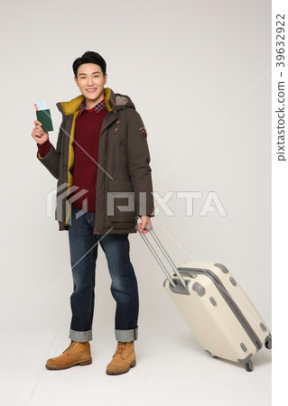 Happy young traveler couple concept photo. set out on a trip to honeymoon, camping and summer vacation concept isolated on white background. 364 Happy young traveler couple concept photo. set out on a trip to honeymoon, camping and summer vacation concept isolated on white background. 364 39632922