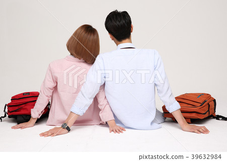 Happy young traveler couple concept photo. set out on a trip to honeymoon, camping and summer vacation concept isolated on white background. 170 Happy young traveler couple concept photo. set out on a trip to honeymoon, camping and summer vacation concept isolated on white background. 170 39632984