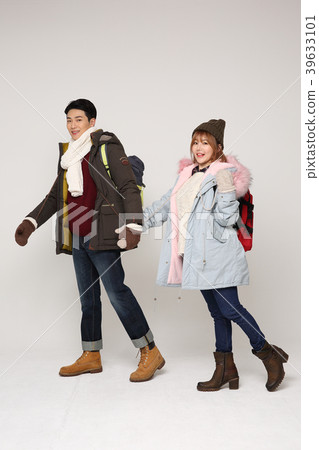 Happy young traveler couple concept photo. set out on a trip to honeymoon, camping and summer vacation concept isolated on white background. 233 Happy young traveler couple concept photo. set out on a trip to honeymoon, camping and summer vacation concept isolated on white background. 233 39633101