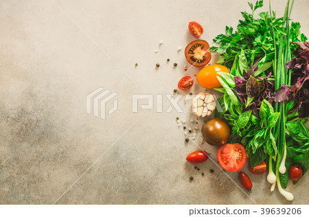 Fresh spinach,green onion, basil, herbs, dill and 39639206