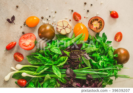 Fresh spinach,green onion, basil, herbs, dill and 39639207