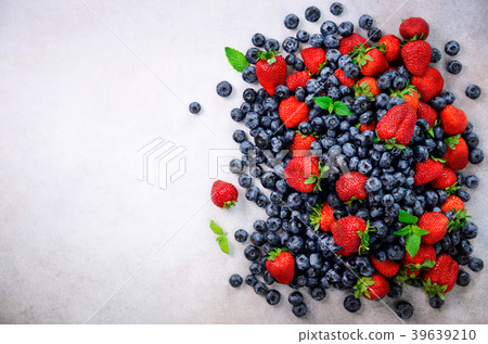 Assortment of strawberry, blueberry, currant, mint Assortment of strawberry, blueberry, currant, mint 39639210