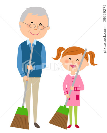 Senior man and girl cleaning Senior man and girl cleaning 39639272