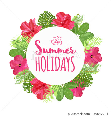 Colorful flowers wreath. Text Summer Holidays 39642201