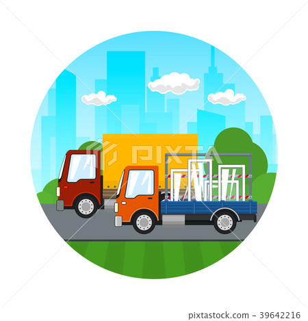Icon of Small Trucks Drive on the Road 39642216
