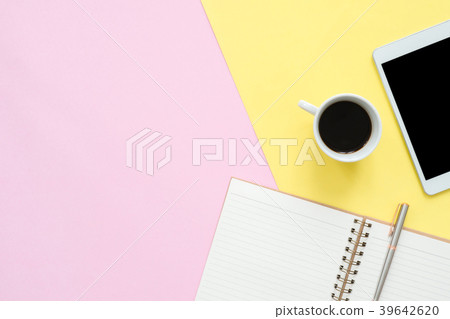 Creative flat lay photo of workspace desk. Creative flat lay photo of workspace desk. 39642620