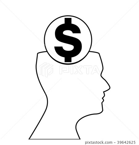 Sign of dollar inside of silhouette of human head Sign of dollar inside of silhouette of human head 39642625