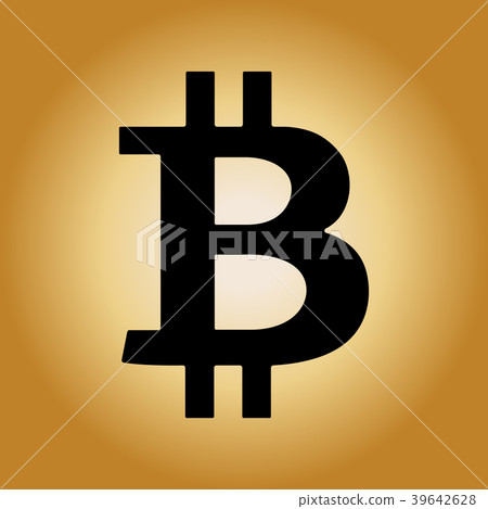 Black bitcoin sign icon on golden background. Black bitcoin sign icon on golden background. 39642628
