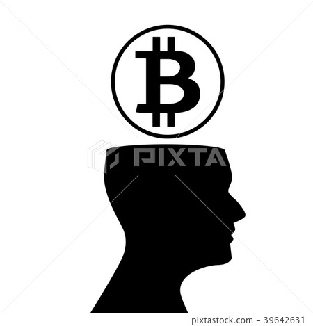 Black silhouette of man head with sign of bitcoin Black silhouette of man head with sign of bitcoin 39642631