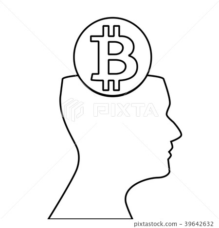 Black silhouette of human head and sign of bitcoin Black silhouette of human head and sign of bitcoin 39642632