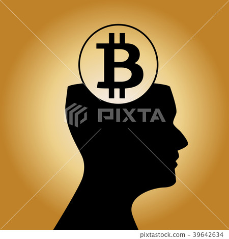 Human head silhouette with sign of bitcoin inside Human head silhouette with sign of bitcoin inside 39642634