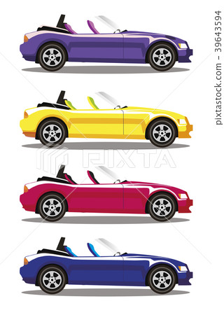 Set of modern cartoon colored cabriolet cars Set of modern cartoon colored cabriolet cars 39643594