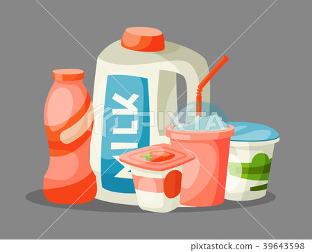 Milk dairy products vector flat style breakfast - Stock Illustration ...