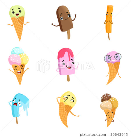 Flat vector set of cute ice-cream characters with 39643945