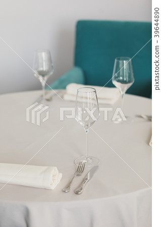 Empty glasses set in restaurant. Beautiful table 39644890