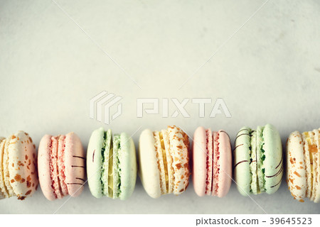 Colorful french macaroons flat lay. Pastel colors Colorful french macaroons flat lay. Pastel colors 39645523
