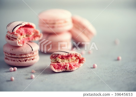 Pink french macaroons. Pastel colors macarons with 39645653