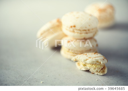 Vanilla caramel macarons, copy space. Holidays and 39645685
