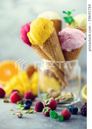 Colorful red, pink, yellow, green, white ice cream Colorful red, pink, yellow, green, white ice cream 39645784
