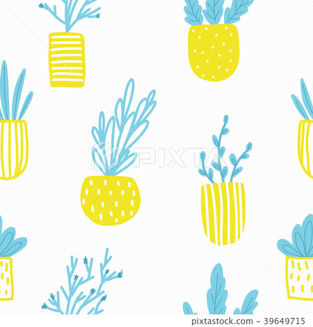 Seamless pattern with flowers in pots. - Stock Illustration [39649715 ...