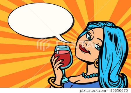 Lovely woman with a glass of wine - Stock Illustration [39650670] - PIXTA