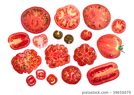 Sliced tomatoes, top view Sliced tomatoes, top view 39650879