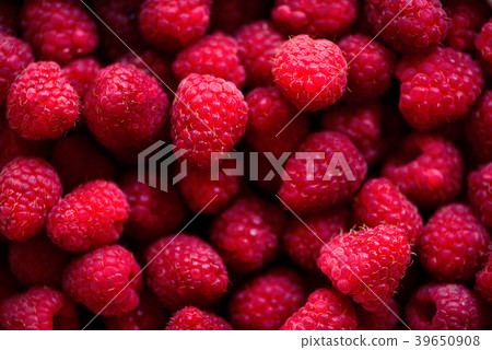 Fresh raspberries background with copy space. Top 39650908
