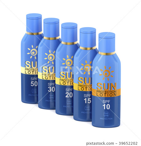 Sunscreen lotions on white background Sunscreen lotions on white background 39652202