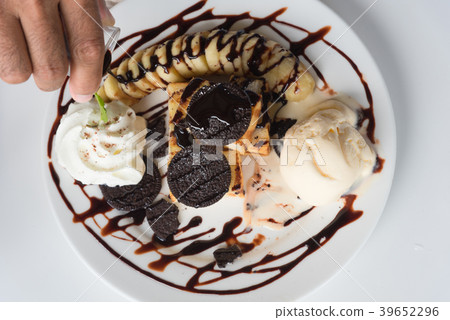 Honey Santos with ice-cream and whipped cream 39652296