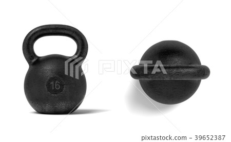 3d rendering of two black metal 16 kg kettlebells 39652387