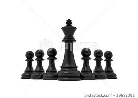 3d Rendering Of A Blurry Black King Chess Piece With Various Chess