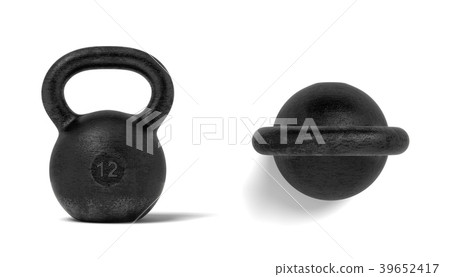 3d rendering of two black metal 12 kg kettlebells 3d rendering of two black metal 12 kg kettlebells 39652417