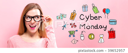 Cyber Monday with happy young woman 39652957