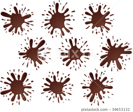 Chocolate splashing with drops, blots; Splash of hot dark or milk chocolate from cacao; Vector icon and banner set Eps8 39653132