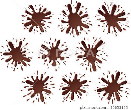 Chocolate splashing with drops, blots; Splash of hot dark or milk chocolate from cacao; Vector icon and banner set Eps8 39653133